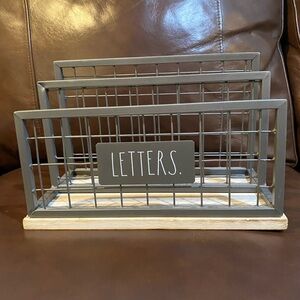Rae Dunn Gray Metal Letter Holder with Wooden Base